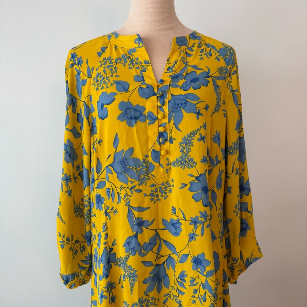 ππ Cabi Yellow Blue Floral Tunic Dress Size L Flowy Boho Lightweightππ - Picture 2 of 11